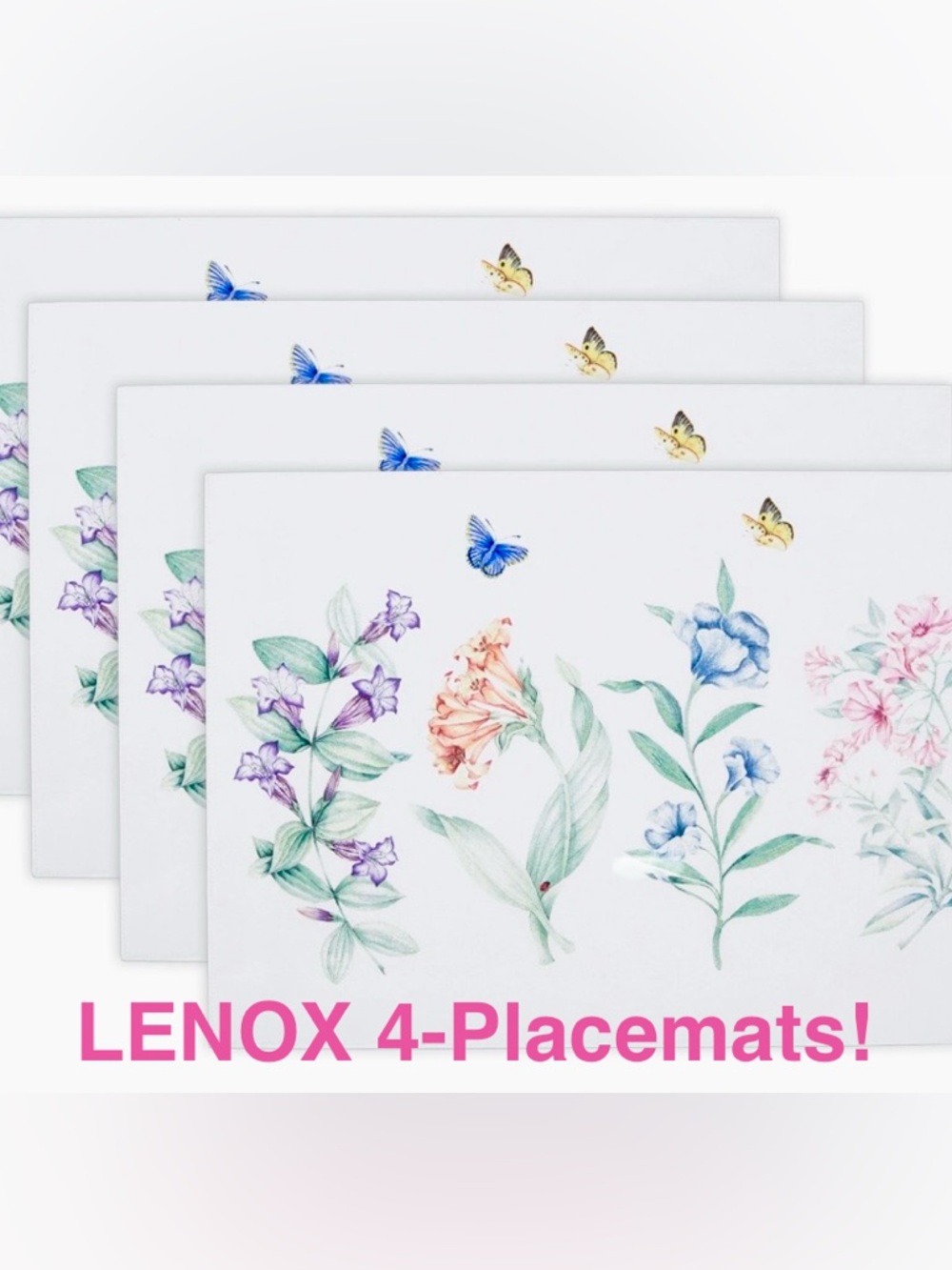 NEW LENOX White Floral & Butterfly Placemats - Set of 4, Sealed Box